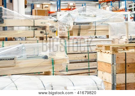 Industrial Equipment Stored In Modern Warehouse