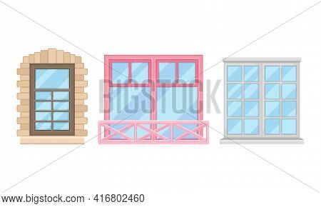 Window And Sash Window In Frame As Opening In Wall For Passage Of Light Vector Set