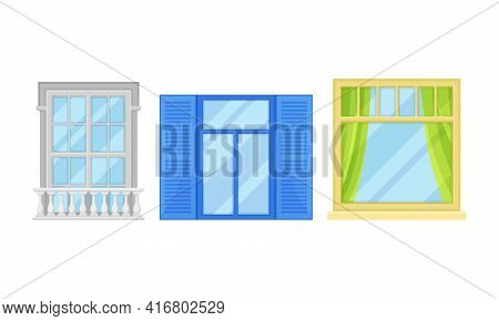 Window And Sash Window In Frame As Opening In Wall For Passage Of Light Vector Set