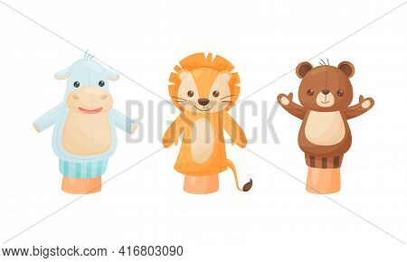 Hand Puppet Toy Made From Fabric Wore By Hand Vector Set