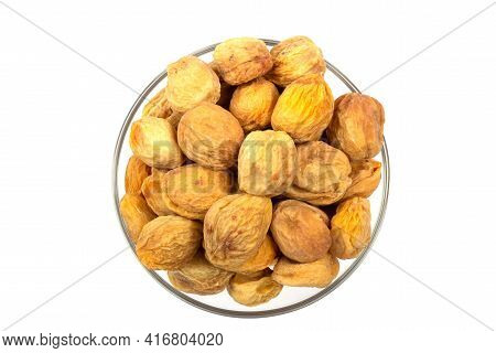 Dried Apricots, Uryuk In A Bowl Isolated On White Background.