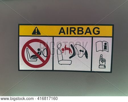 Selective Focus Or Car Alert Warning Sign For Srs Airbag