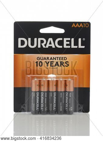 IRVINE, CALIFORNIA - MAY 22, 2019:  A 10 count package of  Duracell AAA Batteries. 
