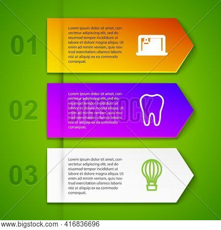 Set Line Laptop With Resume, Tooth, Hot Air Balloon And Coffee Beans In Bag. Business Infographic Te