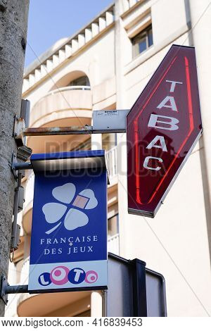 Bordeaux , Aquitaine France - 04 10 2021 : Fdj And Tabac Sign Logo Of France National Lottery Compan
