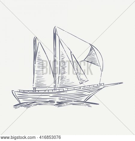 Sailboat printmaking in cute design element