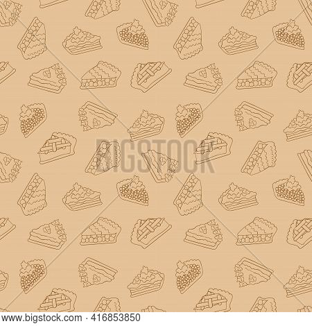 Pie Slice. Seamless Vector Pattern (background). Cartoon Print.