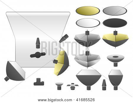 Vector set van Studioapparatuur, zaklampen en parasols