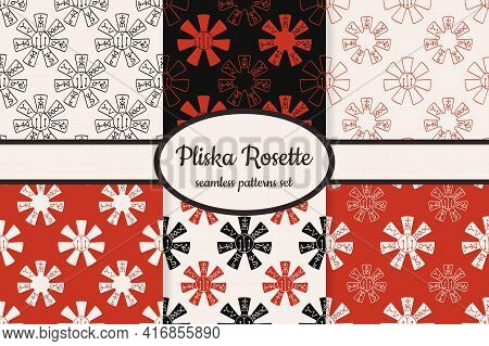 Collection Of Seamless Patterns With Ancient Pliska Rosette Medieval Bulgarian Symbol Designed For W