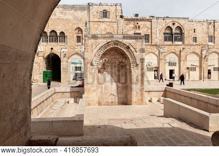 Jerusalem, Israel, March 3, 2021 : Sebil Es-sultam Suleiman On The Temple Mount In The Old Town Of J
