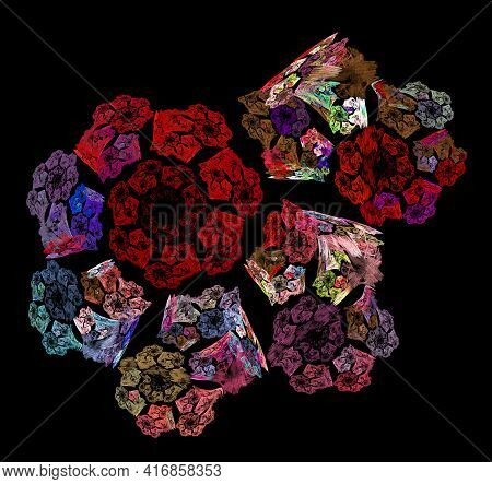 Colorful Spirals Of Different Sizes Are Arranged One After Another In A Spiral On A Black Background