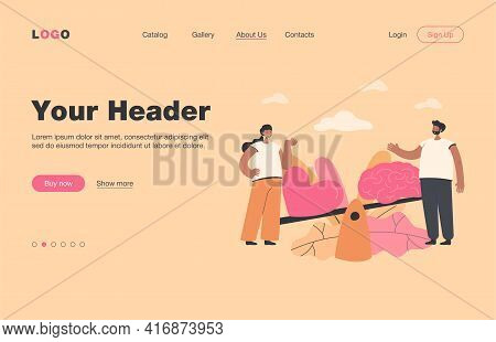 Two People Comparing Logic And Love With Seesaw Isolated Flat Vector Illustration. Cartoon Creative 