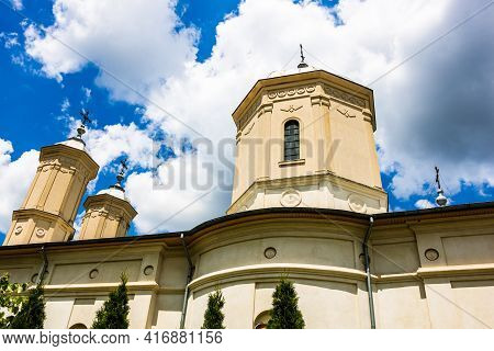 Architectural Details, Beautiful View Of An Orthodox Church Monastery Near Bucharest, Romania, 2021