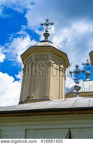 Architectural Details, Beautiful View Of An Orthodox Church Monastery Near Bucharest, Romania, 2021