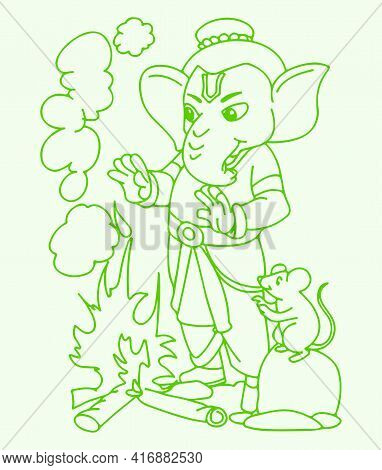 Sketch Of Lord Ganesha Or Vinayaka Editable Outline Illustration