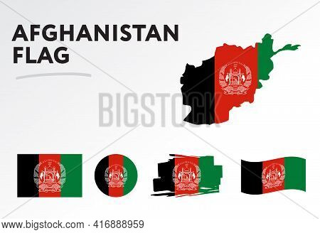 Afghanistan Map On Afghanistan Flag Vector. Circle Icon. Brush Stroke. Template For Independence Day