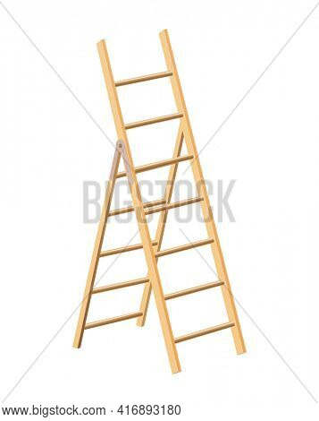 Wooden ladder household tool. Step ladder for domestic and construction needs. Isolated illustration