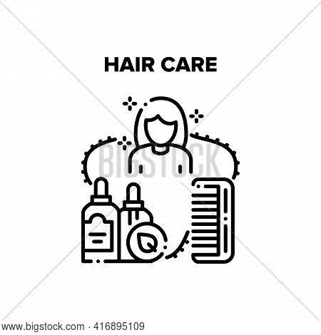 Hair Care Tool Vector Icon Concept. Comb Hair Care Tool, Shampoo And Gel For Washing Woman Head. Aro