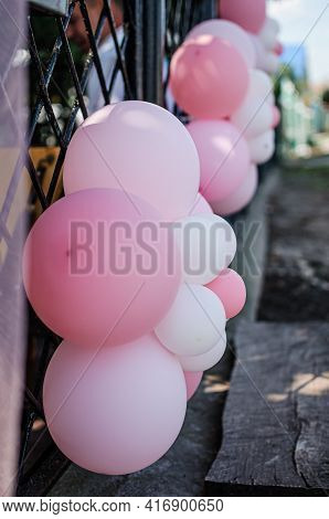 Balloons Decor For The Holiday. White And Pink Balloons