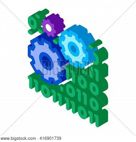 Programming And Coding Process Of Machine Learning Color Icon Vector. Isometric Programming And Codi