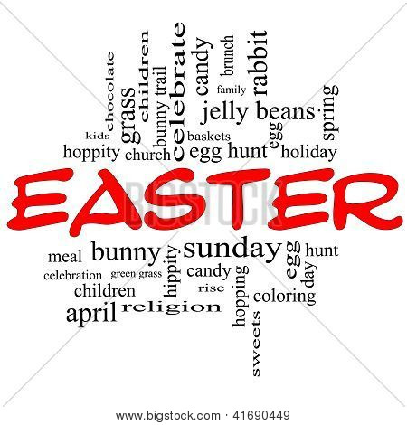 Pasqua Word Cloud concetto In Red Caps