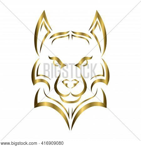 Gold Line Art Of Wolf Head. Good Use For Symbol, Mascot, Icon, Avatar, Tattoo, T Shirt Design, Logo 