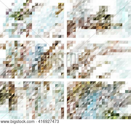 A Set Of Discreet Harmonious Mosaic Backgrounds For Decoration, Banners, Brochures And Other Printed