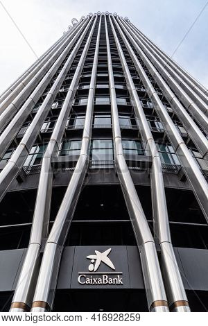 Madrid, Spain - March 28, 2021: Torre Europa Office Building Skyscraper In Azca Financial District. 
