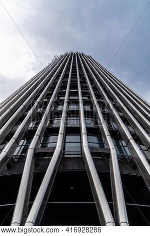Madrid, Spain - March 28, 2021: Torre Europa Office Building Skyscraper In Azca Financial District. 