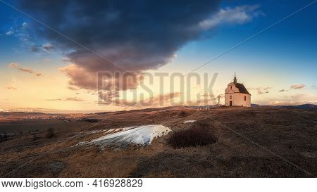 Gray Chin Chapel At Sunset With Cloudsky In The Background