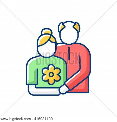 Old Couple Rgb Color Icon. Honor Senior Citizens Day. Double Ninth Festival. Visit Elderly Relatives
