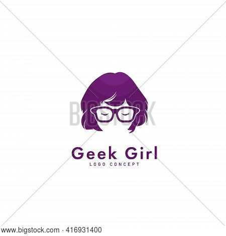 Geek Girl Logo Symbol Design Template Flat Style Vector