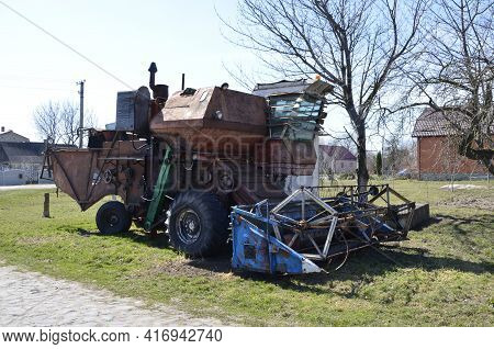 Old Rusty Disassembled Combine Harvester.old Soviet Combine 
