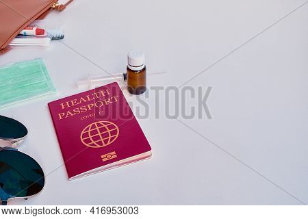 Health Passport Certificate Vaccination Covid-19 For Travel. Inmunity Passport, Health And Surveilla