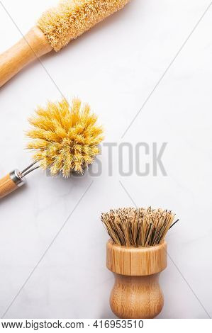 Eco Friendly Plant Based Cleaning Brush Set, Bamboo Kitchen Scrub Brush Set Of 3. Zero Waste Food Cl