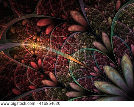 Beautiful Fractal Flower In Stained-glass Window Style. Artwork For Creative Design, Computer Genera
