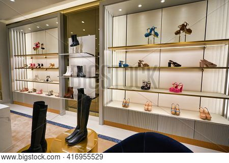 KUALA LUMPUR, MALAYSIA - CIRCA JANUARY, 2020: interior shot of Stuart Weitzman store at Suria KLCC shopping mall in Kuala Lumpur.