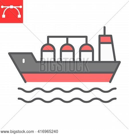 Oil Tanker Ship Color Line Icon, Fuel Shipping And Logistics, Cargo Ship Vector Icon, Vector Graphic