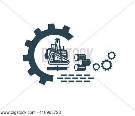 Vector Illustration Of The Heavy Pipelayer Icon And Logo. Equipment For Construction Work. Tractor.