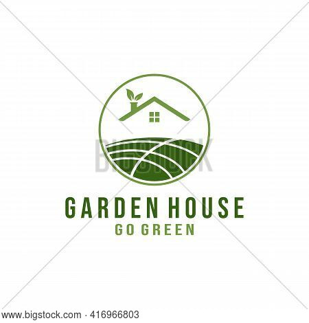 Garden House Logo Greenhouse Vector, Green Leaf Illustration Design
