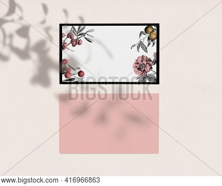 Floral business card vintage style flay lay with design space
