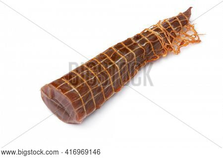 Piece of  cold smoked Albacore tuna isolated on white background 
