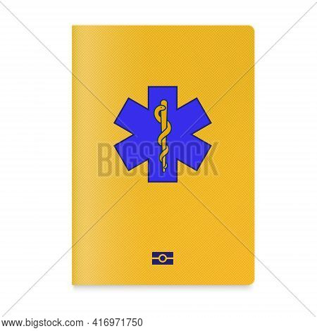 Vaccine Passport Holder Case With A Star Of Life On Cover And Biometric Technology Sign.
