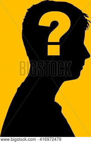 Silhouette Of A Man With A Question Mark. Concept For Questions And Knowledge. Illustration, Graphic