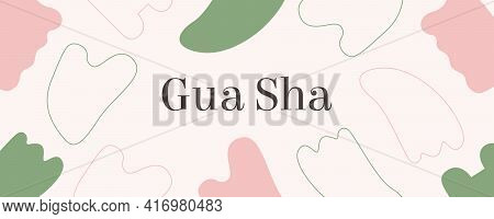 Web Banner Rose Quartz Gua Sha And Jade. Scraping Massage Tool. Natural Pink And Green Stone Scraper