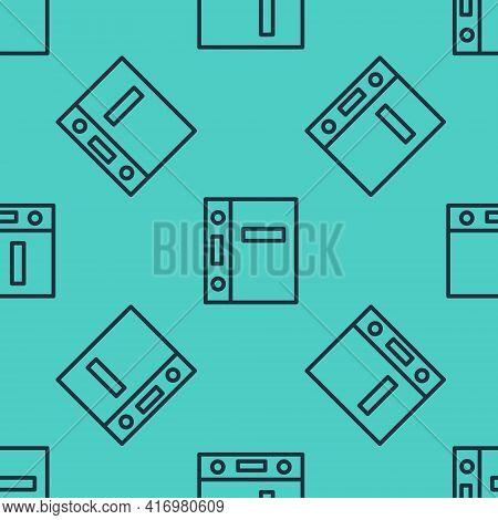 Black Line Office Folders With Papers And Documents Icon Isolated Seamless Pattern On Green Backgrou