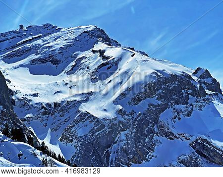 Snowy Alpine Mountain Peak Sex Rouge (or Scex Rouge) Located In A Mountain Massif Les Diablerets (ro