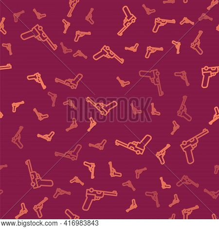 Brown Line Mauser Gun Icon Isolated Seamless Pattern On Red Background. Mauser C96 Is A Semi-automat