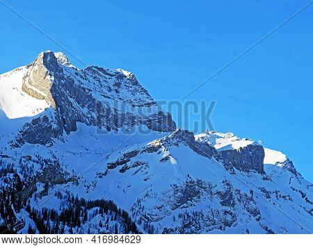 Snowy Alpine Mountain Peak Oldenhorn (oldehore Or Becca D\'audon) Located In A Mountain Massif Les D