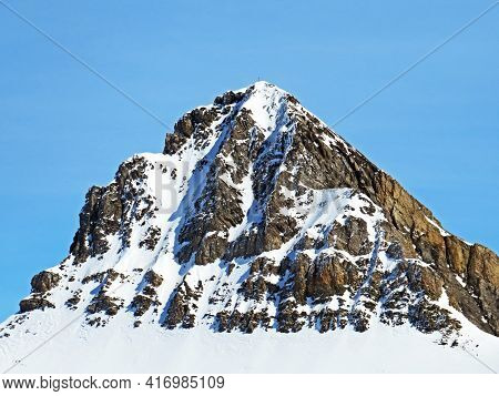 Snowy Alpine Mountain Peak Oldenhorn (oldehore Or Becca D\'audon) Located In A Mountain Massif Les D